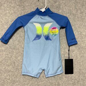 Hurley Baby Boy 3M Infant Swimsuit Rashguard one piece Psychic Blue UPF 50+